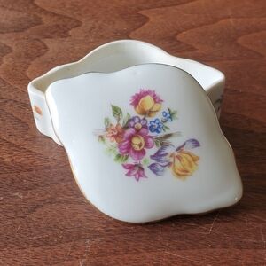 GDR 1877 Crown East Germany Porcelain  Floral Trinket Ring Jewelry Box Vintage